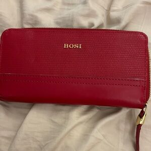 Red Textured Zip Wallet